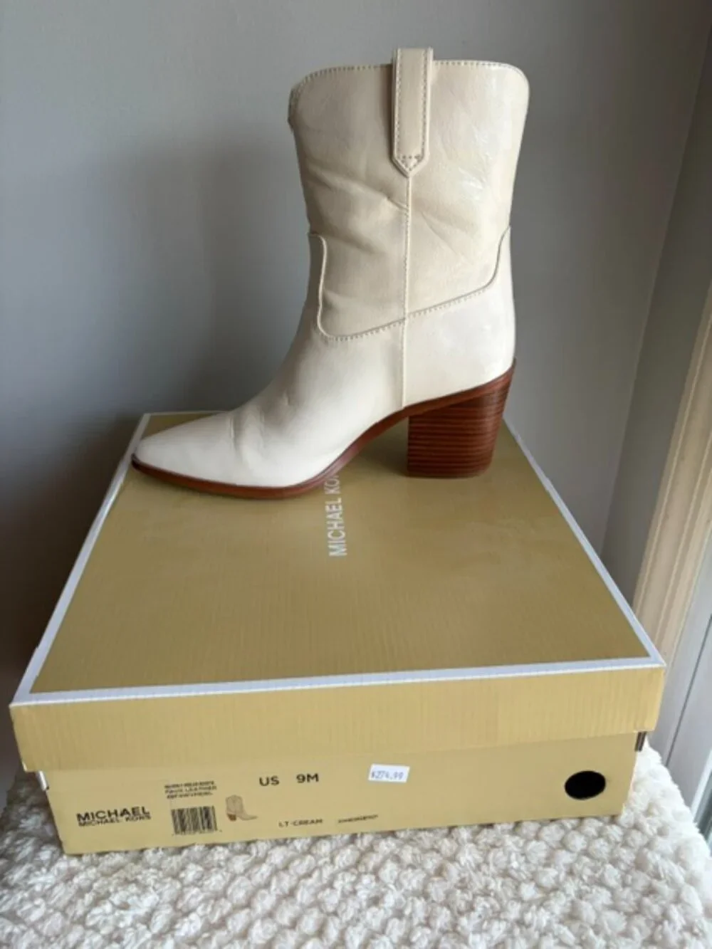 🤍 Michael Kors Waverly Cream Faux Leather Western Cowboy Boots 9M